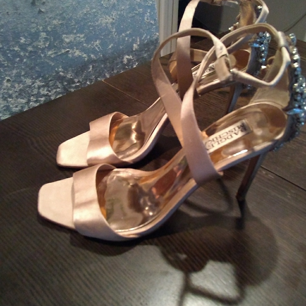 Badgley Mischka jeweled formal shoes.